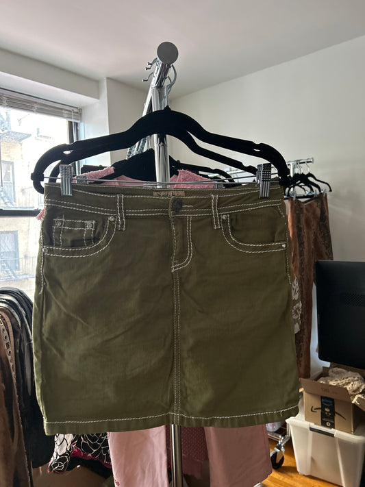 Earl Jean green miniskirt white stitching