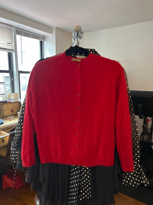 JM 242 Bloomingdale's red mohair cardi