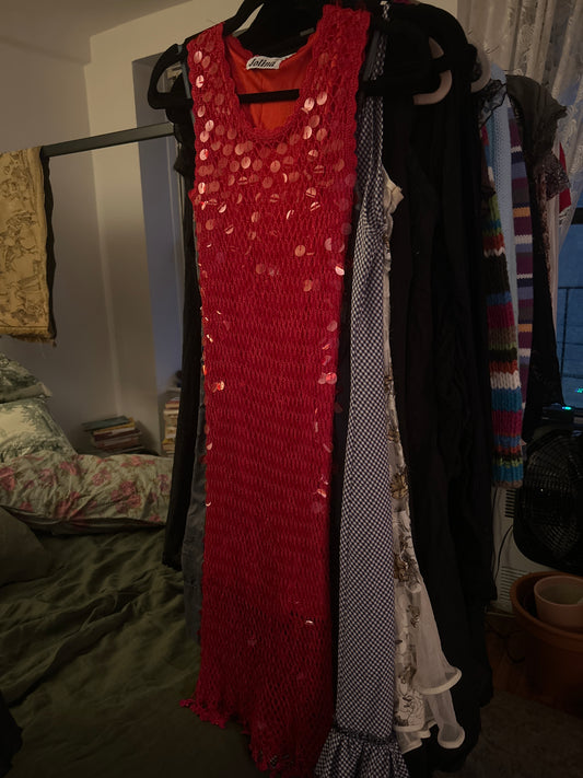 Red net sequin dress