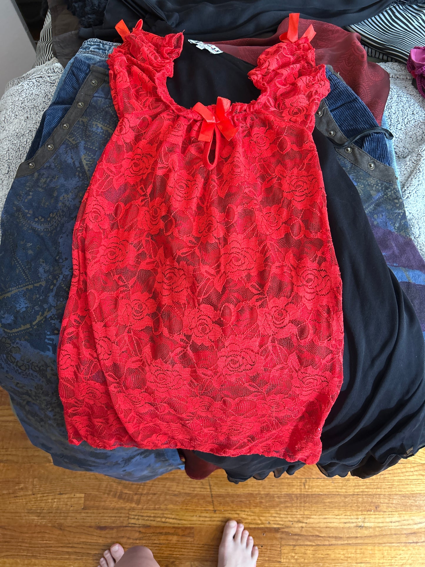 Red sheer lace babydoll dress