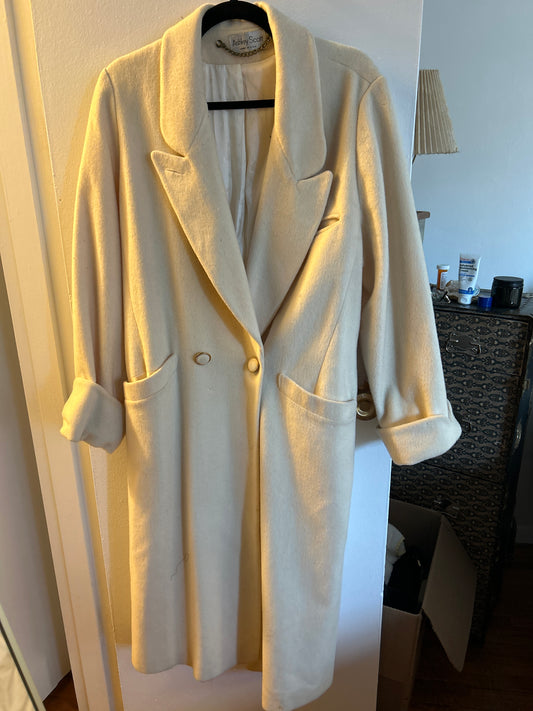 Ashley Scott white wool blend coat