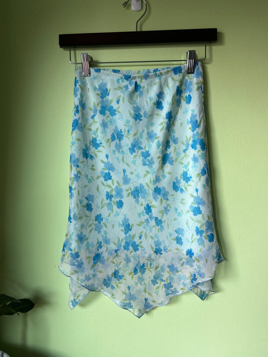 pale blue floral skirt