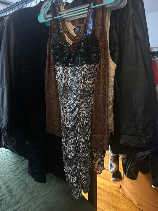 Cheetah print Dress w black sequin