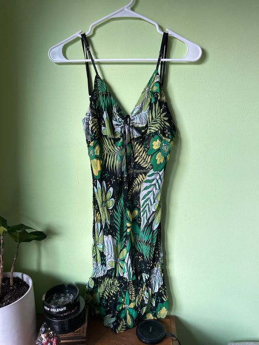 green and black floral slip