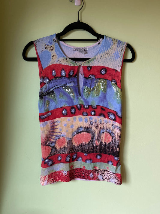 Alberto Kamali abstract print/sequin tank