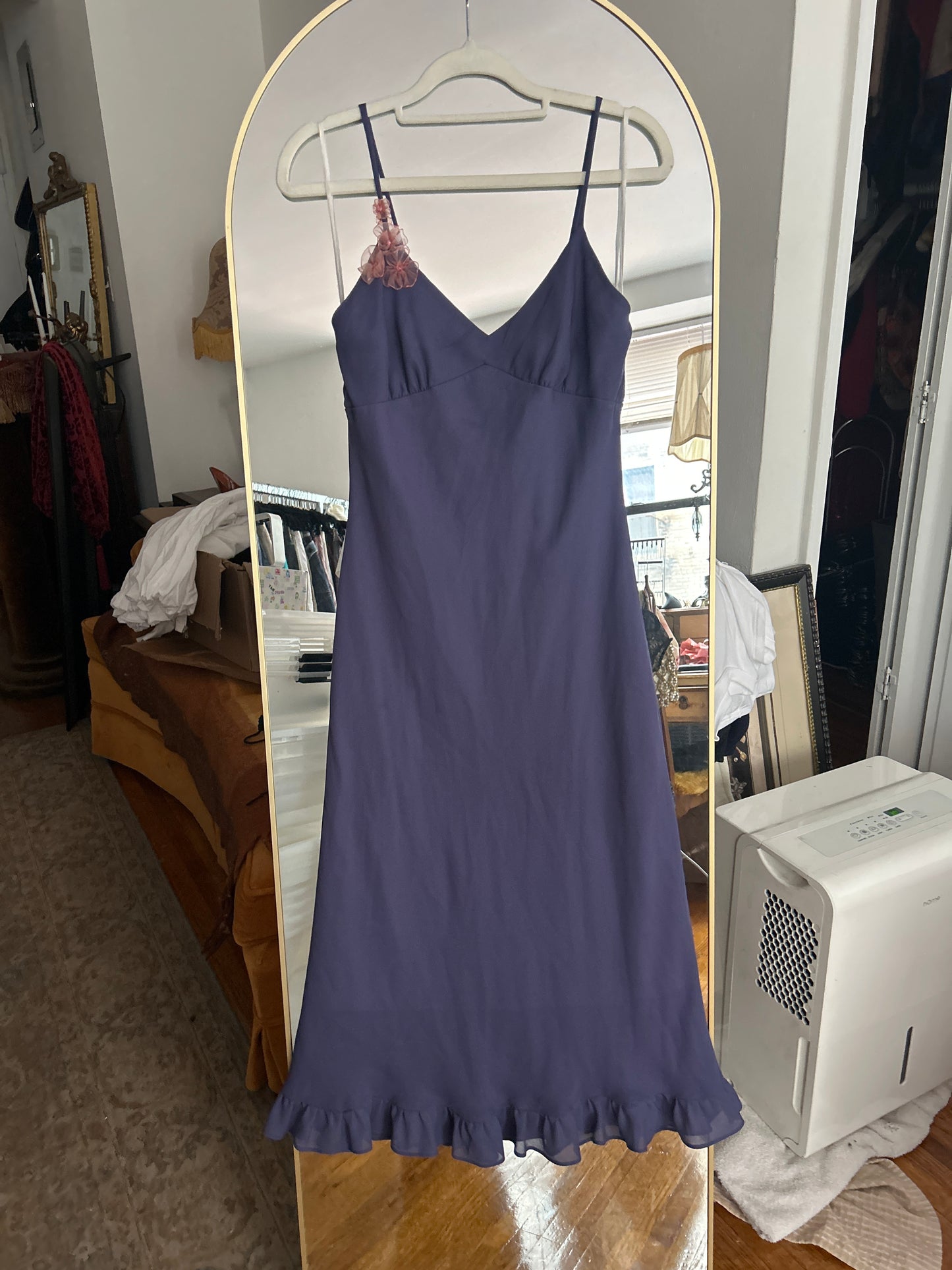 Purple dress pink flowers