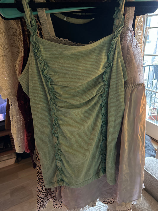 Blue tank with ruffle