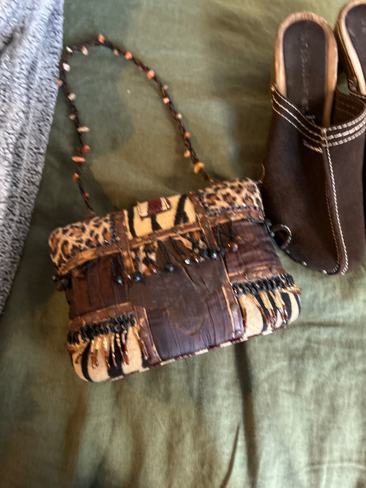 Beaded animal print purse
