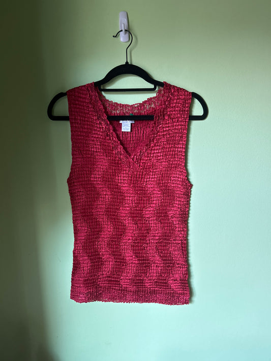 Crinkle Tank Top With Lace Trim