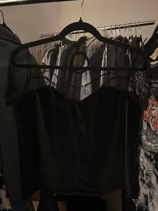 Black velvet top with lace