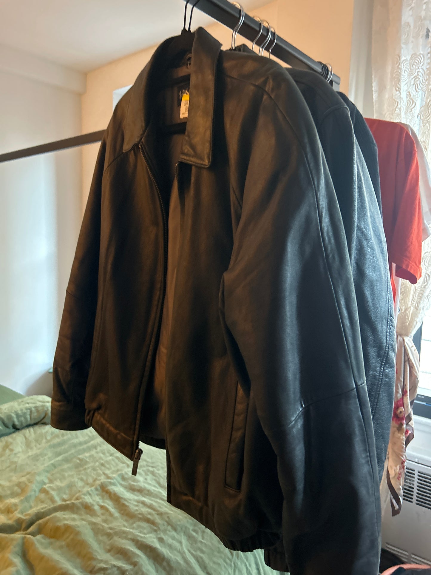 J Park Black leather bomber