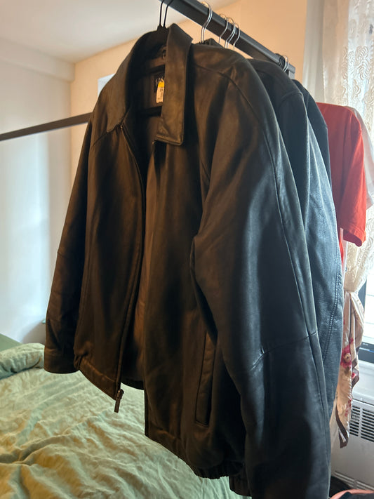 J Park Black leather bomber