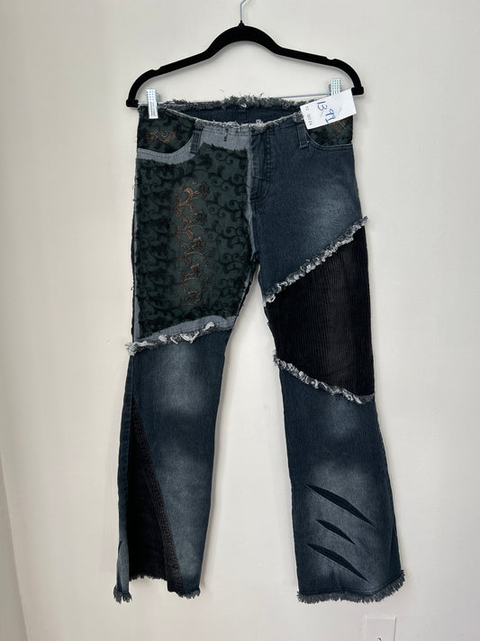 Denim mixed media pants