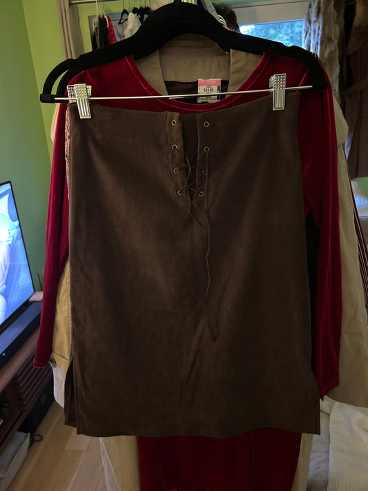 Brown suede lace up skirt