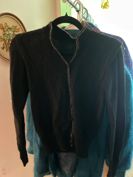 Black cardigan with gold trim