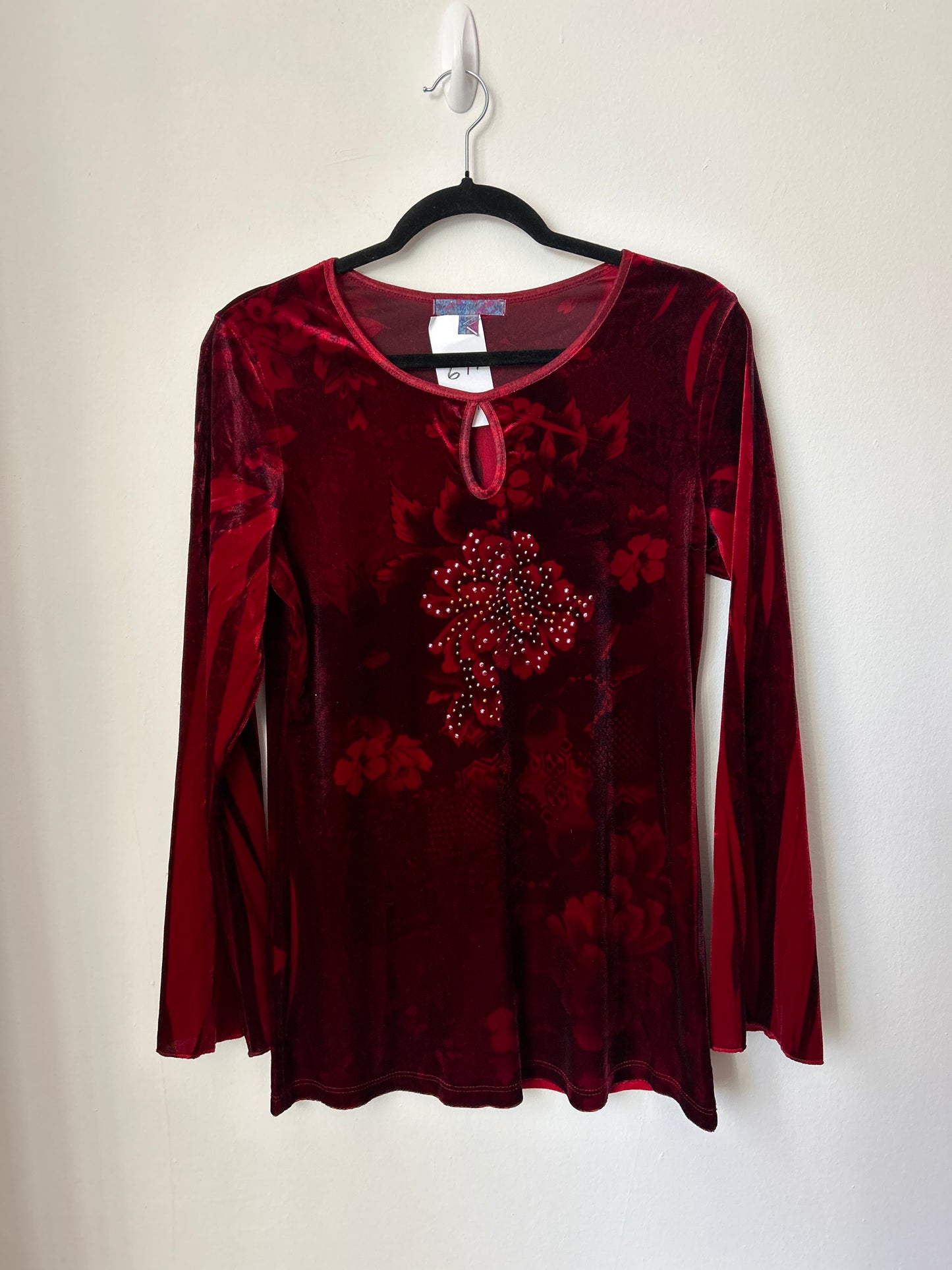 Red floral velvet top w embellishments