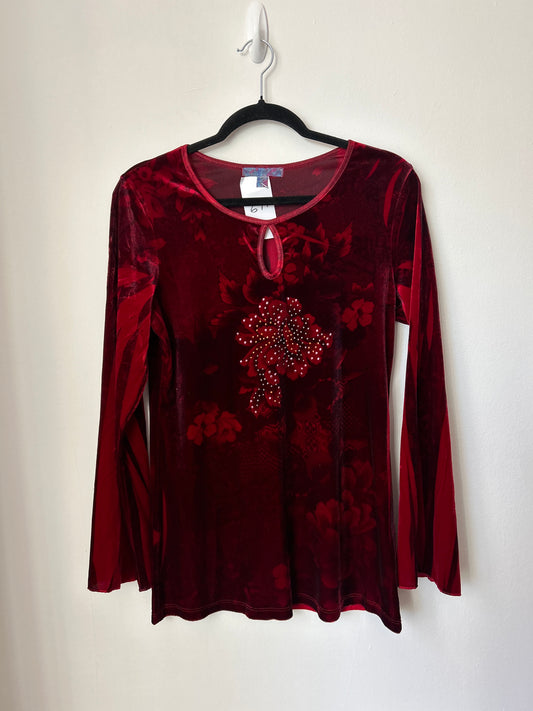Red floral velvet top w embellishments