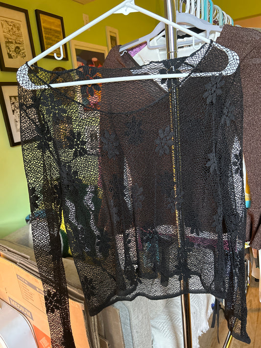 Black crochet long sleeve 015040