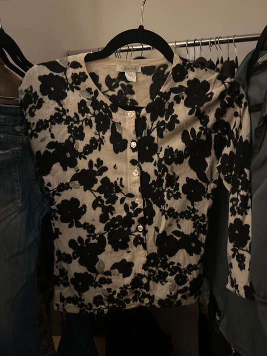 Black and white floral cardigan