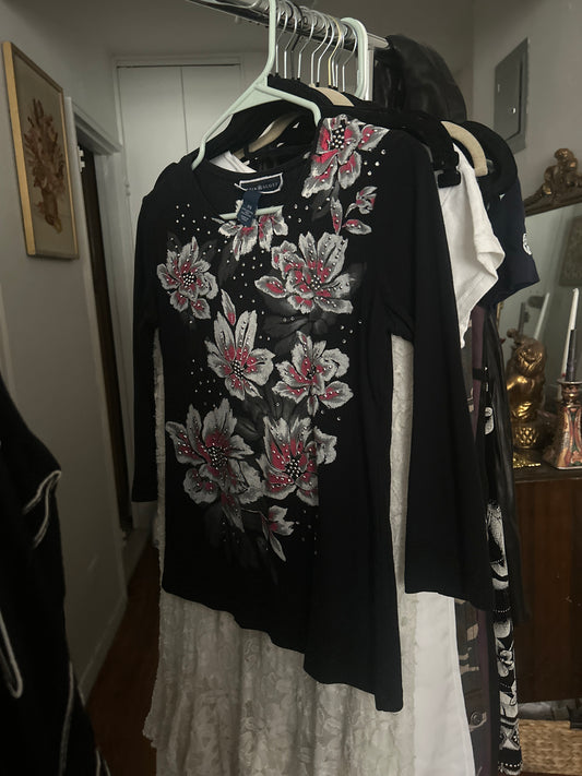 Karen Scott black floral top