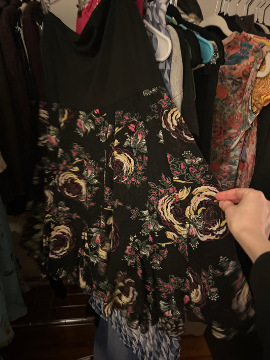 Black floral reversible skirt