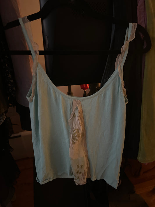 Pale blue with sheer floral insert