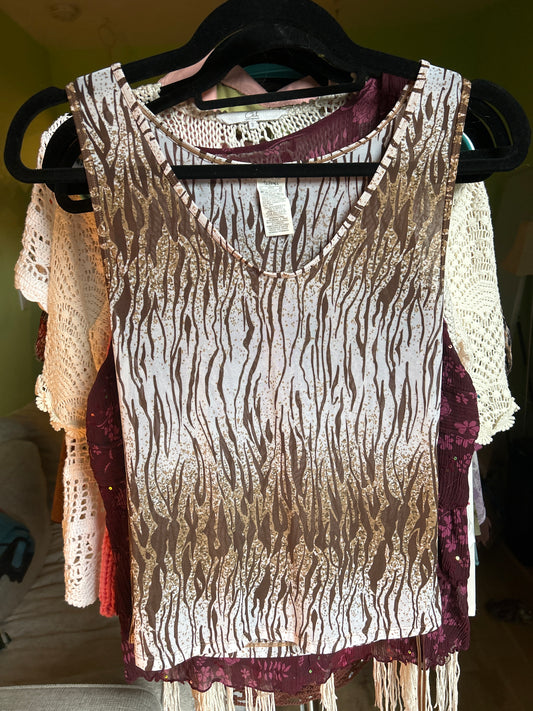Mesh brown and white tank