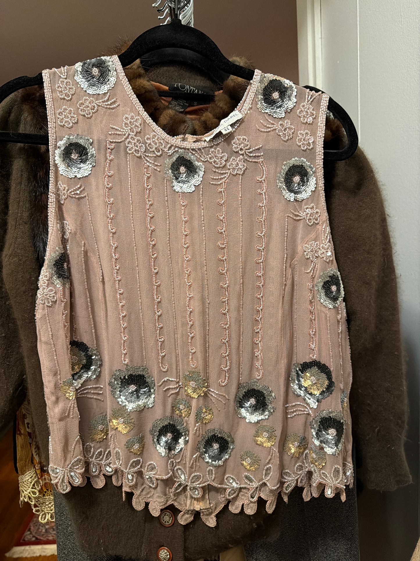 Pink sheer beaded top JM 53