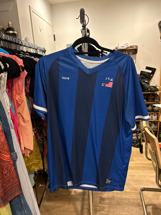 Blue/navy stripe soccer jersey