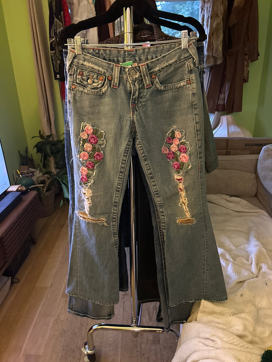 True religion jeans with flower embellishment