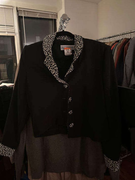 Jessica Howard black jacket leopard trim