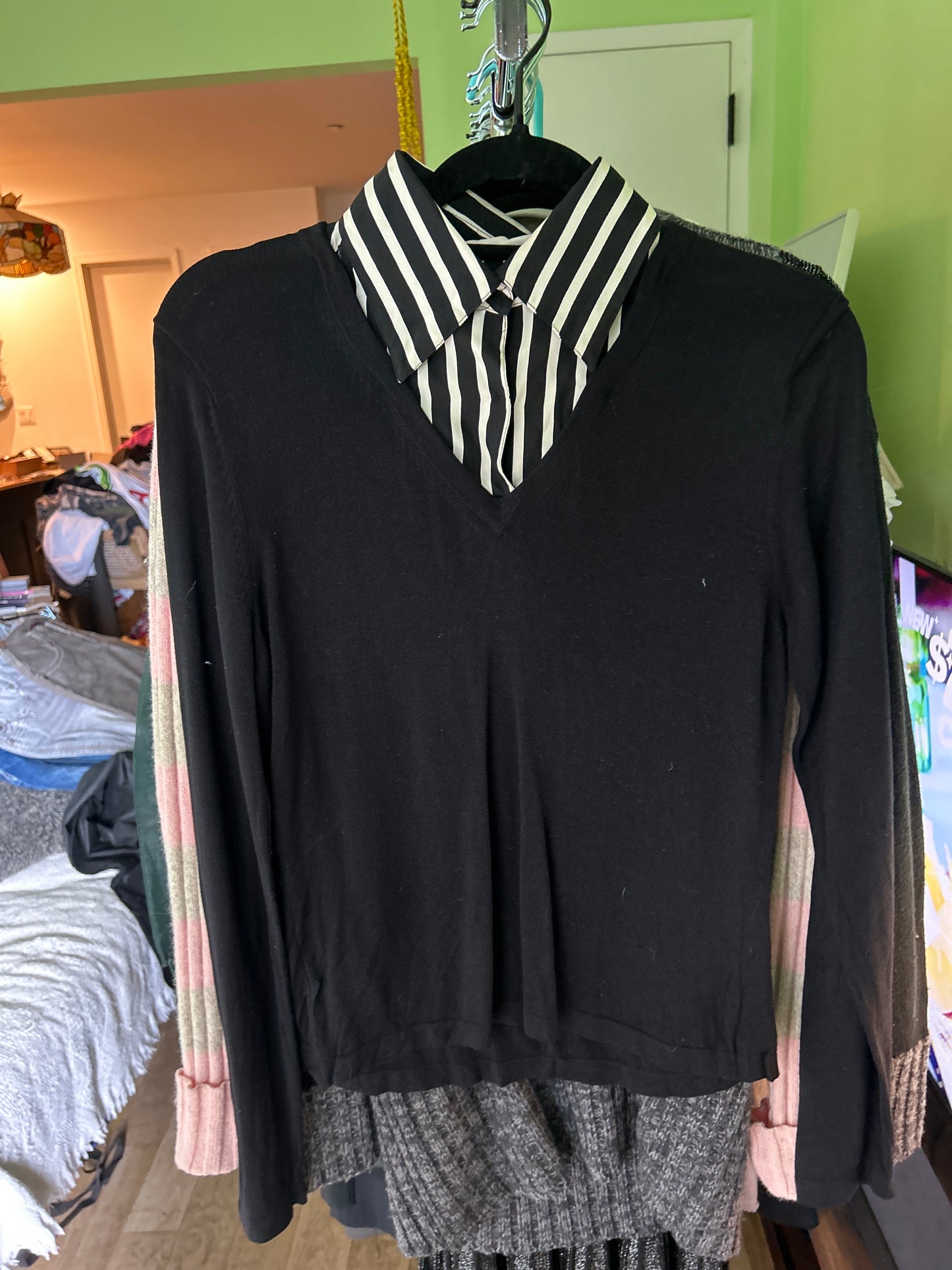 Sweater w striped button up