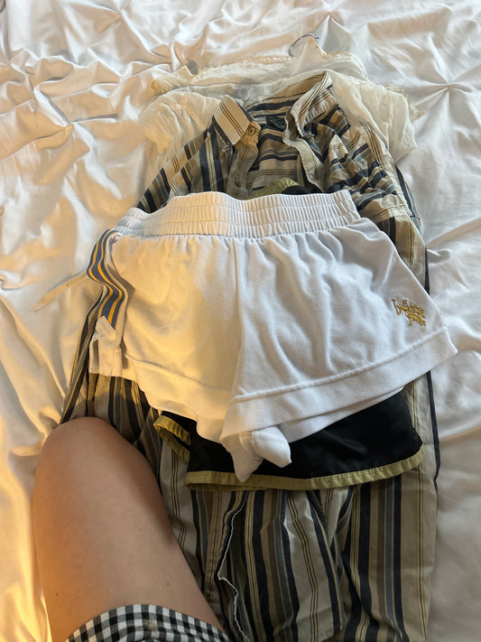 White mini shorts side stripe