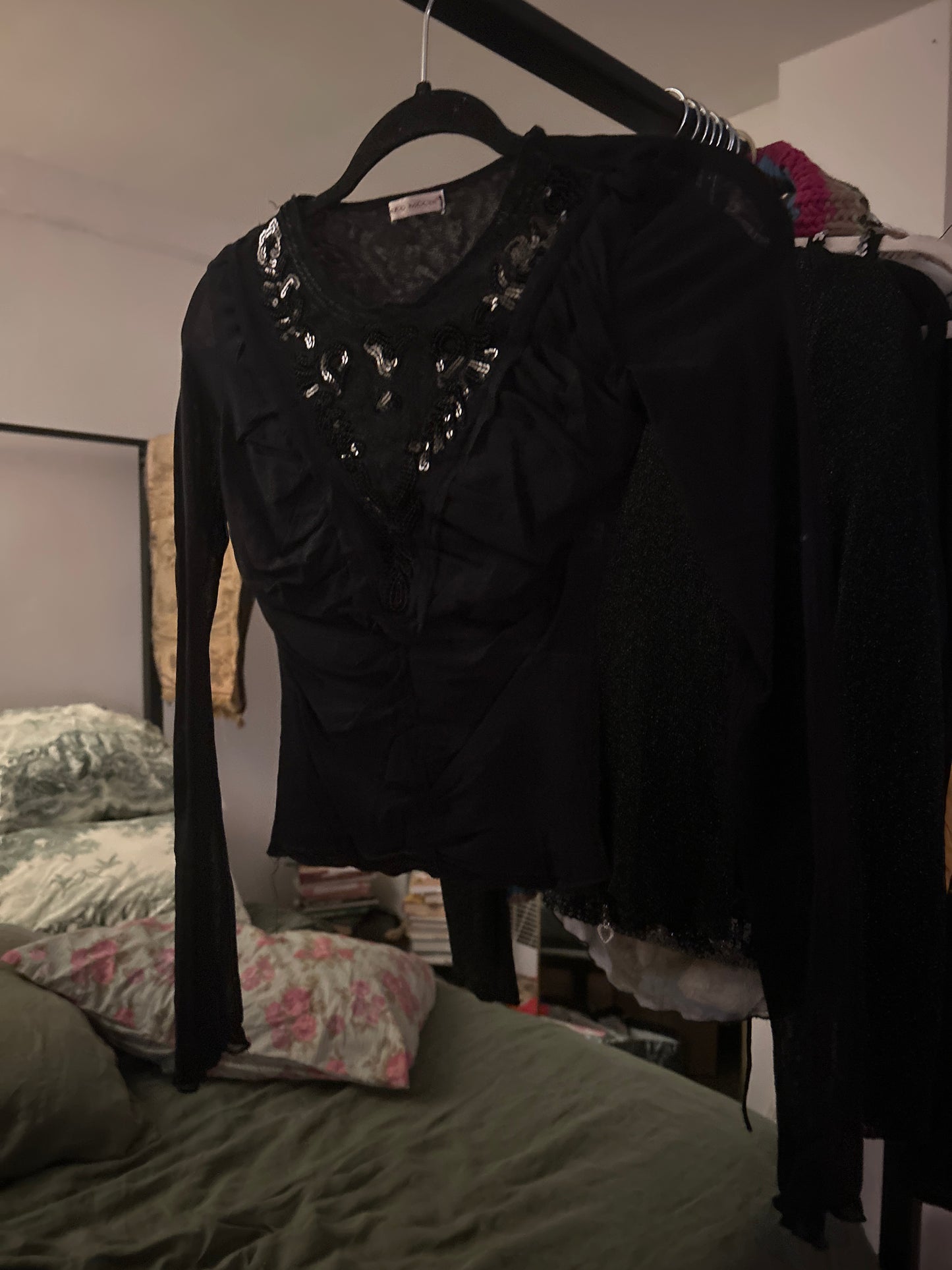 Red moon black sequin top