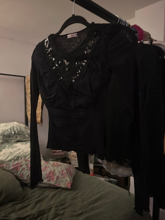 Red moon black sequin top