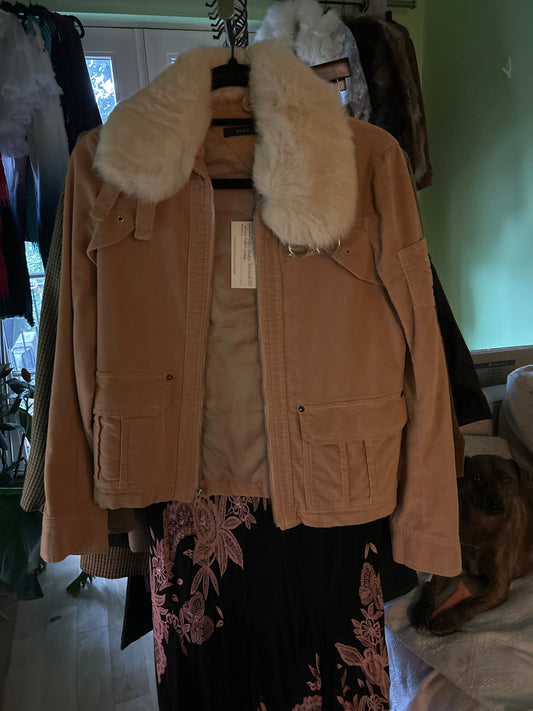 Marc Jacobs pink corduroy with white fur collar
