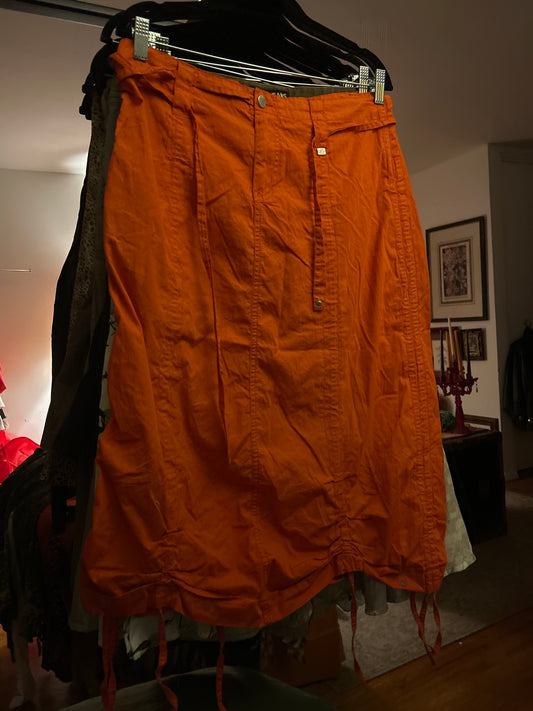 Orange ruched maxi skirt