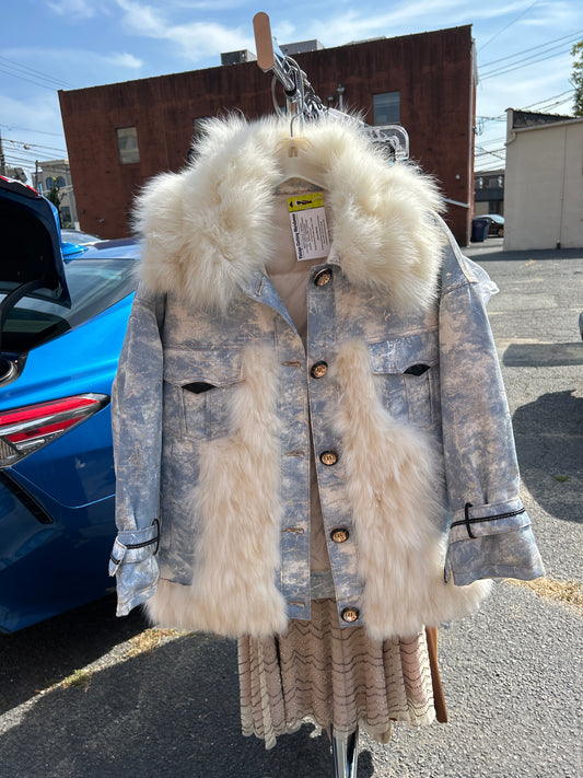 Blue denim fur coat