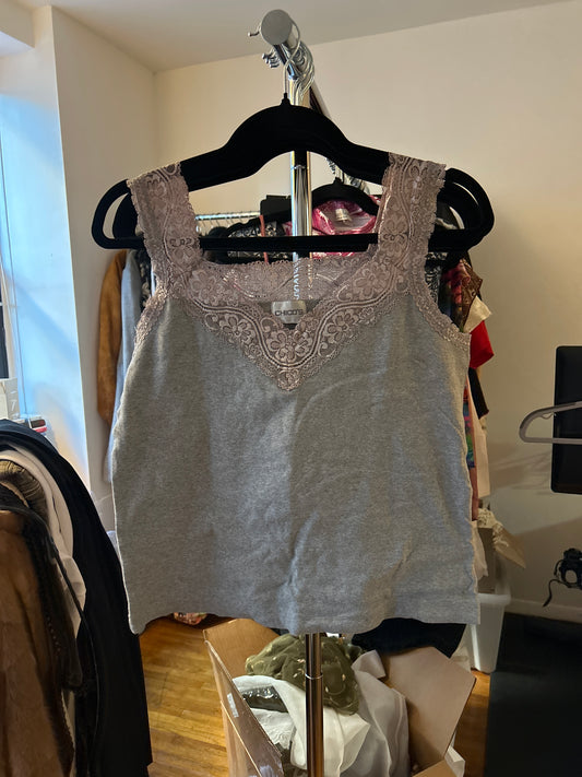 Chico's gray tank top with pink lace