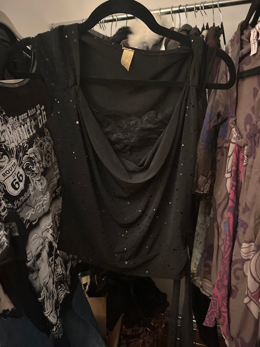 Black drape neck tank top