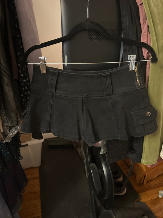 Black denim micro mini skirt