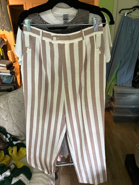 White and tan linen pants