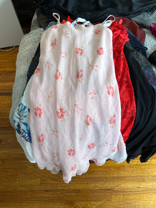 Pink tropical flower slip with lettuce hem