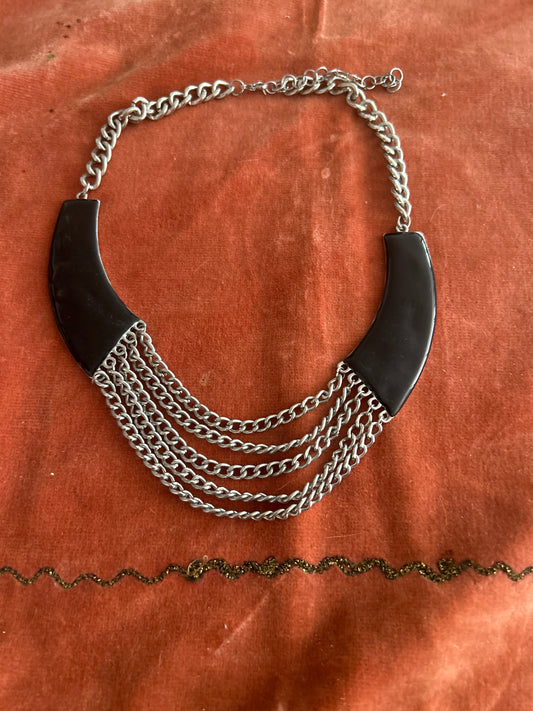 Black enamel/curb chain necklace 0150AU