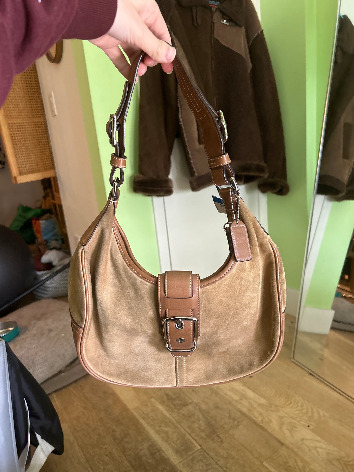 Coach tan suede hobo bag