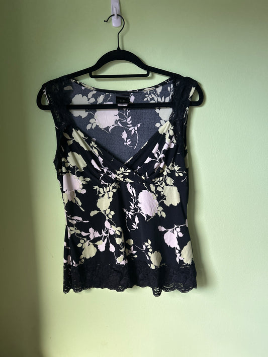 Y2K Sleeveless Floral Top With Lace Trim