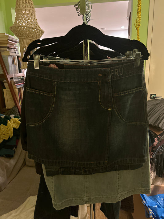 Denim frutta crystal mini skirt