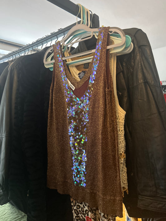 Necessary objects brown sequin tank top