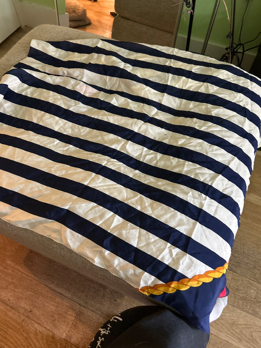 Blue and white striped scarf