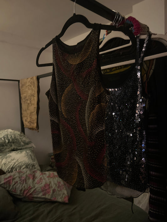 Abstract print black tank top